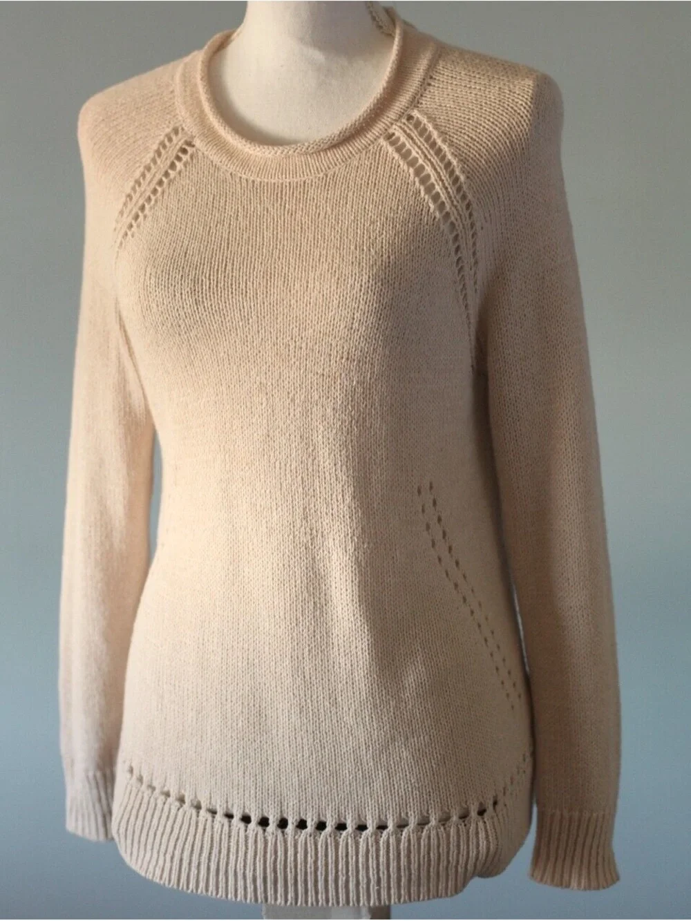 J. Crew Cream Openwork Knit Crewneck Sweater